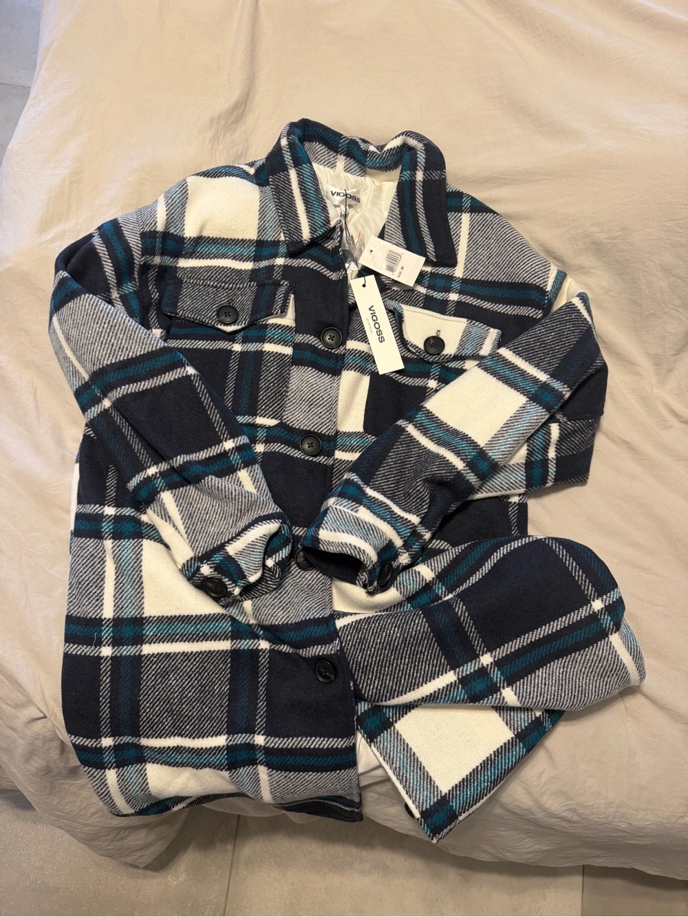 VIGOSS Navy & White Plaid Shacket *NEW WITH TAGS*